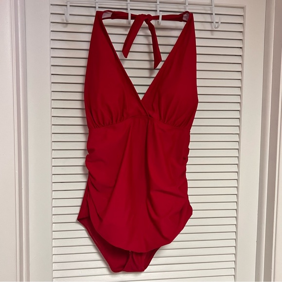 NWT Daci V Neck Halter One Piece Red Bathing Suit Size 18W - Picture 9 of 13